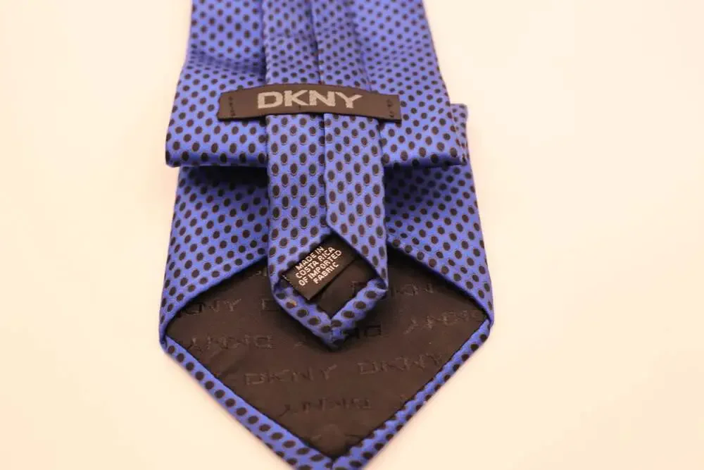DKNY Men's Blue and Black Polka Dot Pattern Necktie